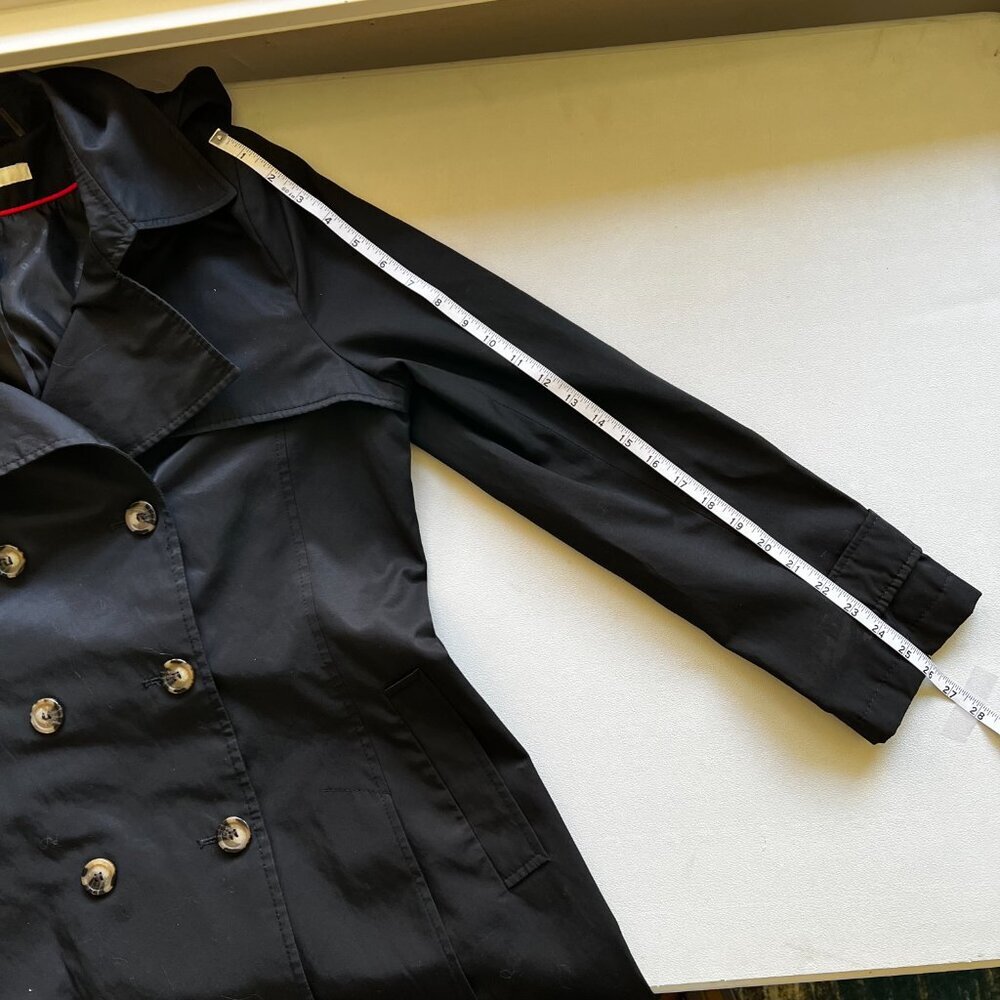 DKNY Black Trench Rain Jacket Double Breasted Lined Belted Classic L Outdoor - Picture 15 of 15